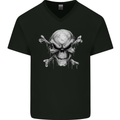 Menacing Demon Skull Mens V-Neck Cotton T-Shirt Black