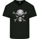 Menacing Demon Skull Mens V-Neck Cotton T-Shirt Black