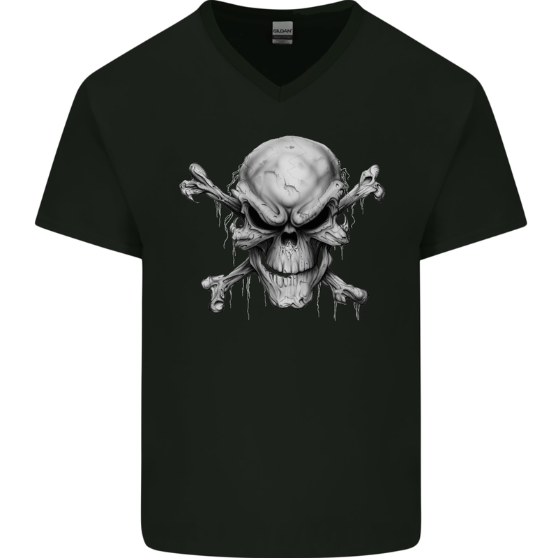 Menacing Demon Skull Mens V-Neck Cotton T-Shirt Black