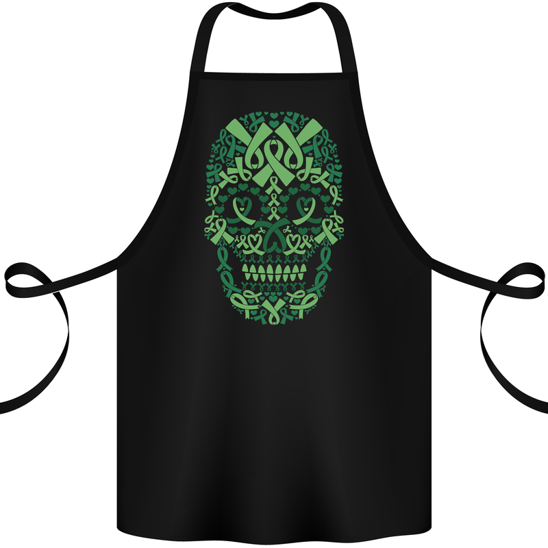 Mental Health Awareness Skull Green Ribbon Cotton Apron 100% Organic Black