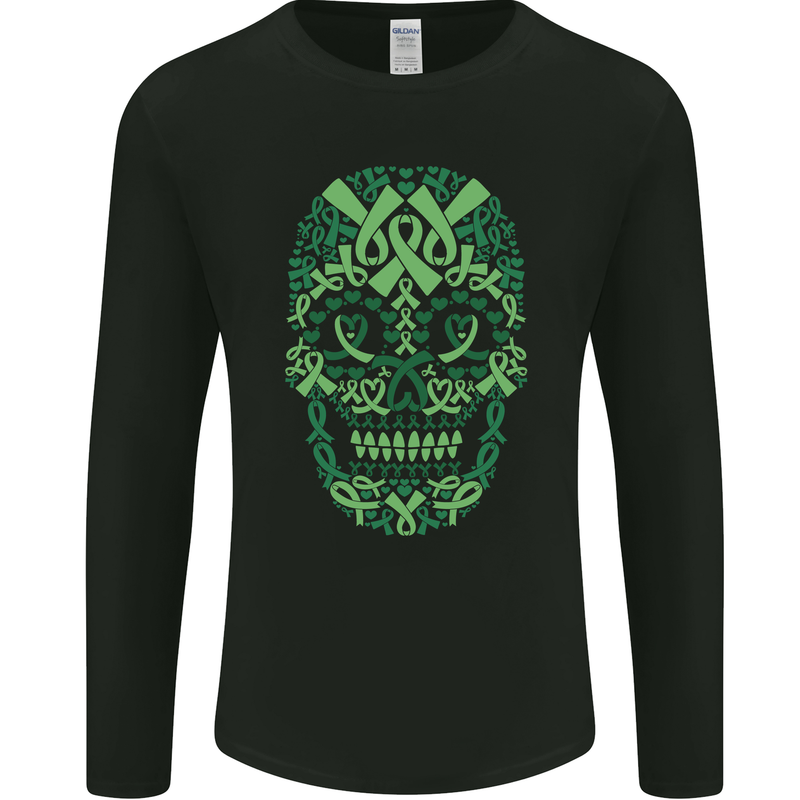 Mental Health Awareness Skull Green Ribbon Mens Long Sleeve T-Shirt Black