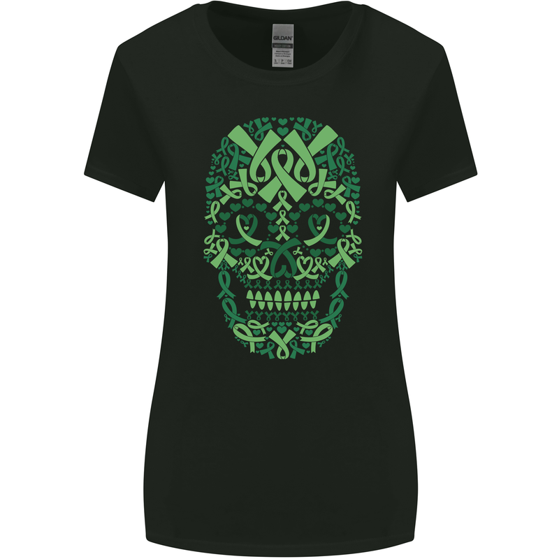 Mental Health Awareness Skull Green Ribbon Womens Wider Cut T-Shirt Black
