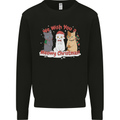 Meowy Christmas Funny Xmas Cat Kids Sweatshirt Jumper Black