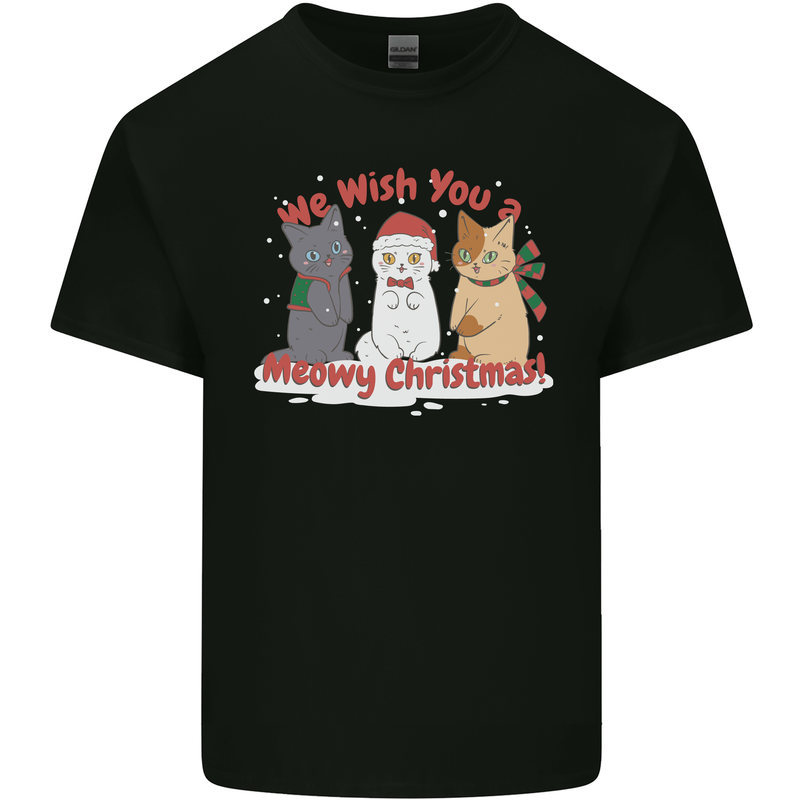 Meowy Christmas Funny Xmas Cat Kids T-Shirt Childrens Black