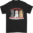 Meowy Christmas Funny Xmas Cat Mens T-Shirt 100% Cotton Black