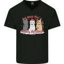 Meowy Christmas Funny Xmas Cat Mens V-Neck Cotton T-Shirt Black