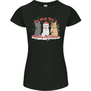 Meowy Christmas Funny Xmas Cat Womens Petite Cut T-Shirt Black