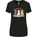 Meowy Christmas Funny Xmas Cat Womens Wider Cut T-Shirt Black