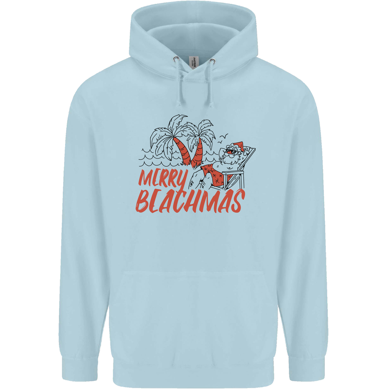 Merry Beachmas Funny Summer Santa Claus Childrens Kids Hoodie Light Blue