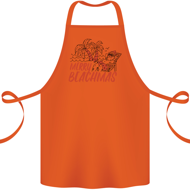 Merry Beachmas Funny Summer Santa Claus Cotton Apron 100% Organic Orange