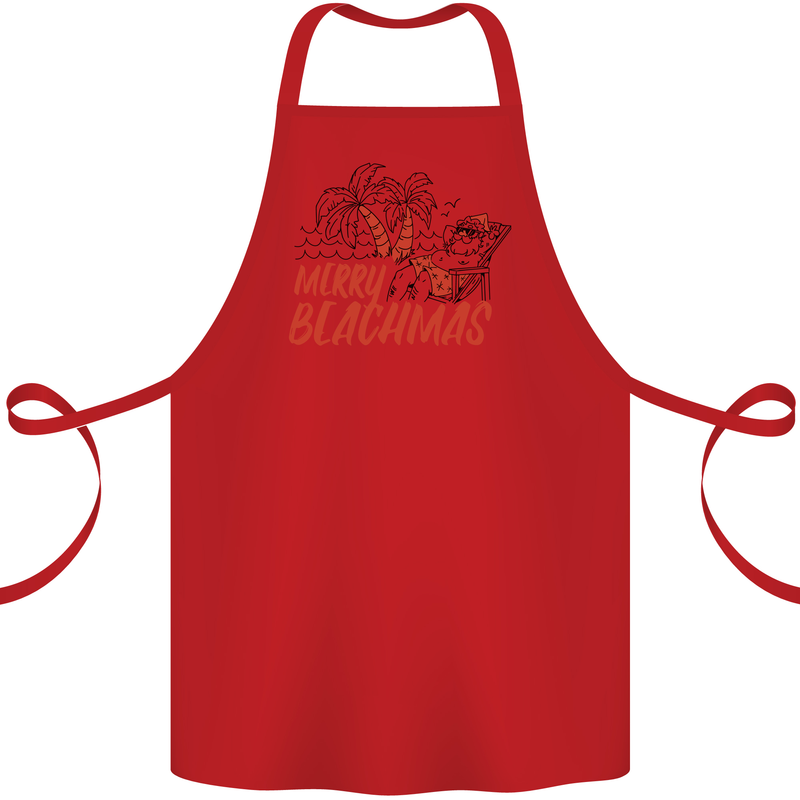 Merry Beachmas Funny Summer Santa Claus Cotton Apron 100% Organic Red