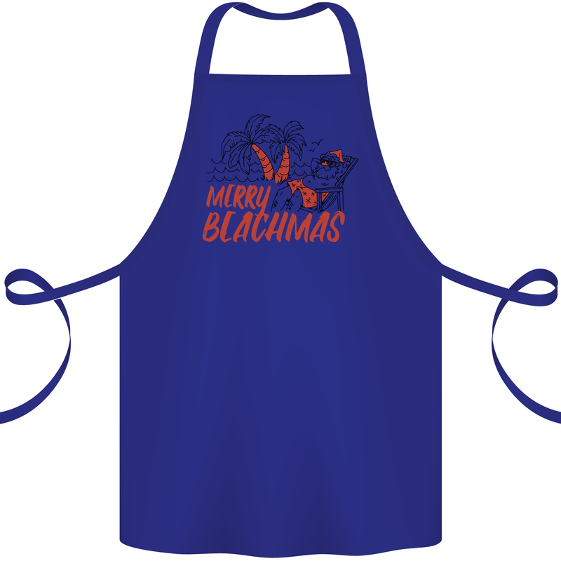 Merry Beachmas Funny Summer Santa Claus Cotton Apron 100% Organic Royal Blue
