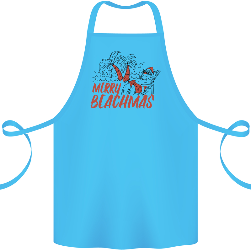 Merry Beachmas Funny Summer Santa Claus Cotton Apron 100% Organic Turquoise
