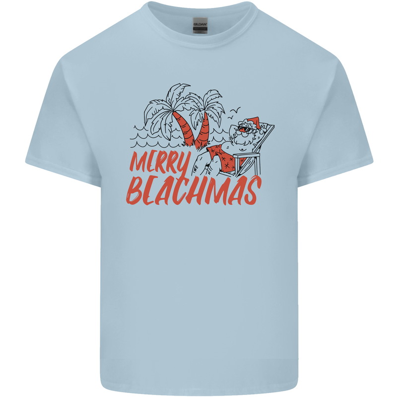 Merry Beachmas Funny Summer Santa Claus Kids T-Shirt Childrens Light Blue