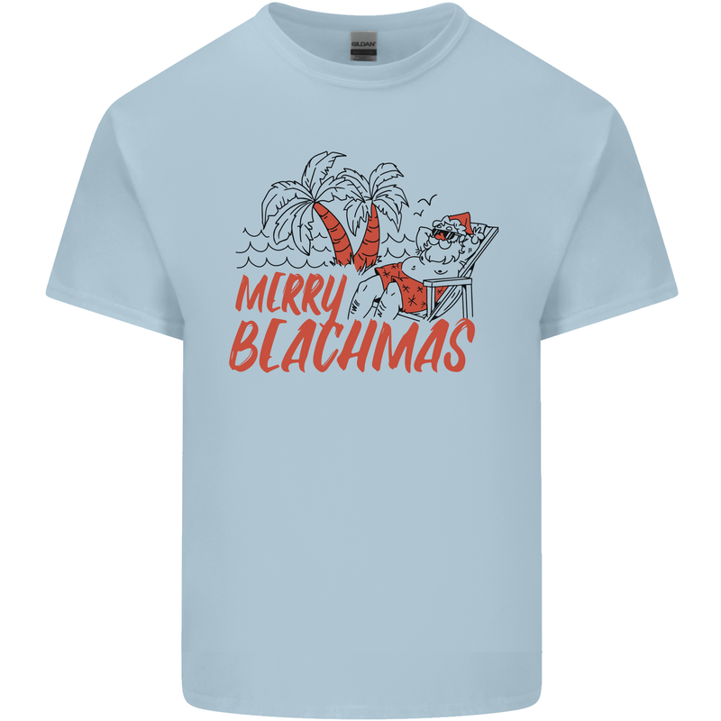 Merry Beachmas Funny Summer Santa Claus Mens Cotton T-Shirt Tee Top Light Blue