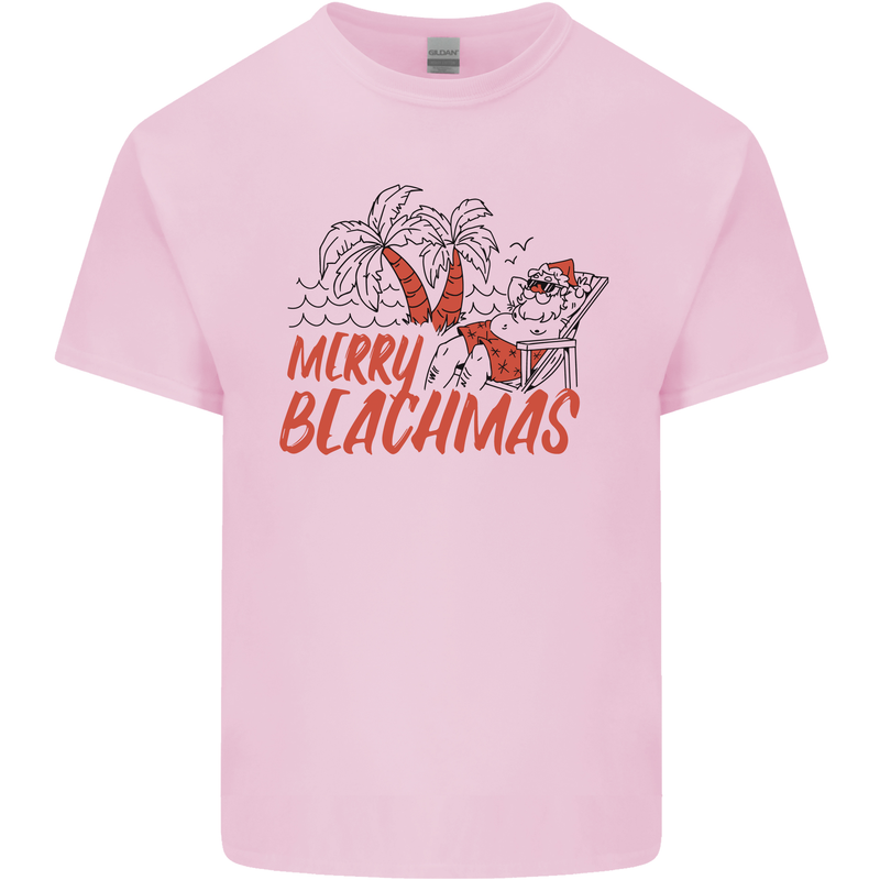 Merry Beachmas Funny Summer Santa Claus Mens Cotton T-Shirt Tee Top Light Pink