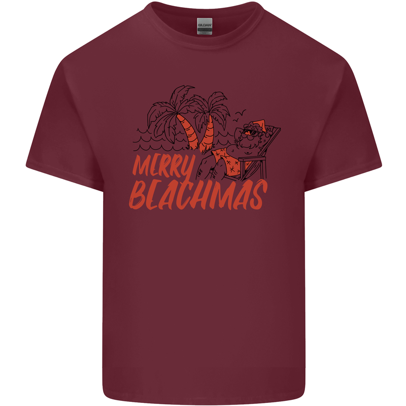 Merry Beachmas Funny Summer Santa Claus Mens Cotton T-Shirt Tee Top Maroon