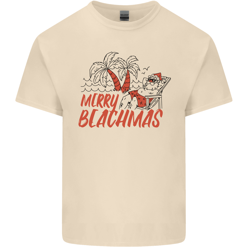 Merry Beachmas Funny Summer Santa Claus Mens Cotton T-Shirt Tee Top Natural