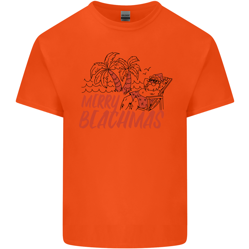 Merry Beachmas Funny Summer Santa Claus Mens Cotton T-Shirt Tee Top Orange