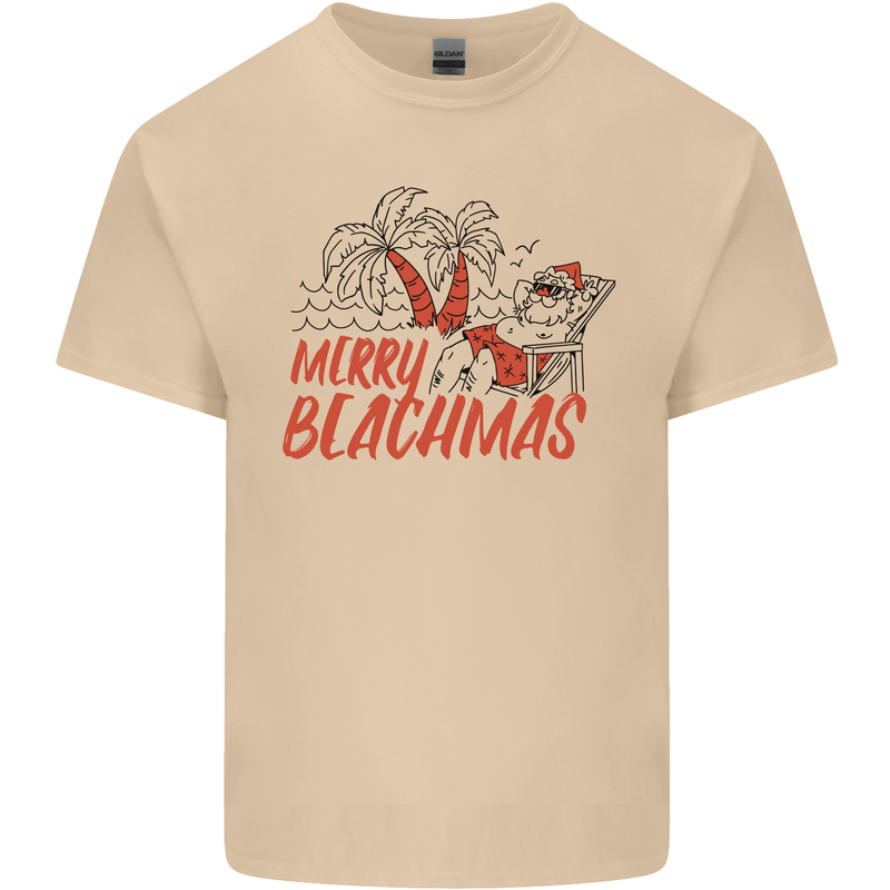 Merry Beachmas Funny Summer Santa Claus Mens Cotton T-Shirt Tee Top Sand