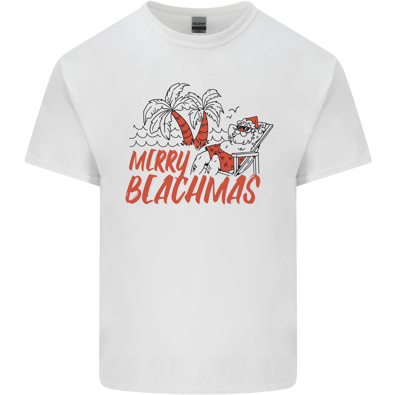 Merry Beachmas Funny Summer Santa Claus Mens Cotton T-Shirt Tee Top White