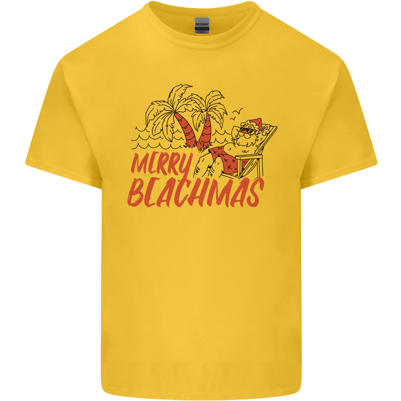 Merry Beachmas Funny Summer Santa Claus Mens Cotton T-Shirt Tee Top Yellow