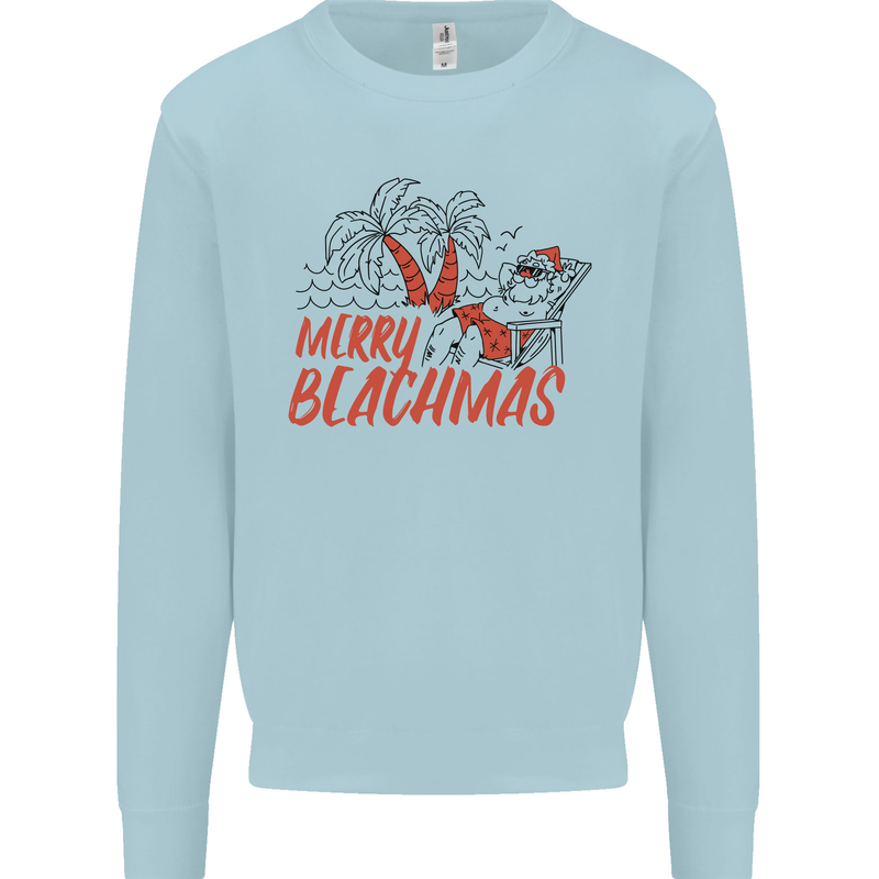 Merry Beachmas Funny Summer Santa Claus Mens Sweatshirt Jumper Light Blue