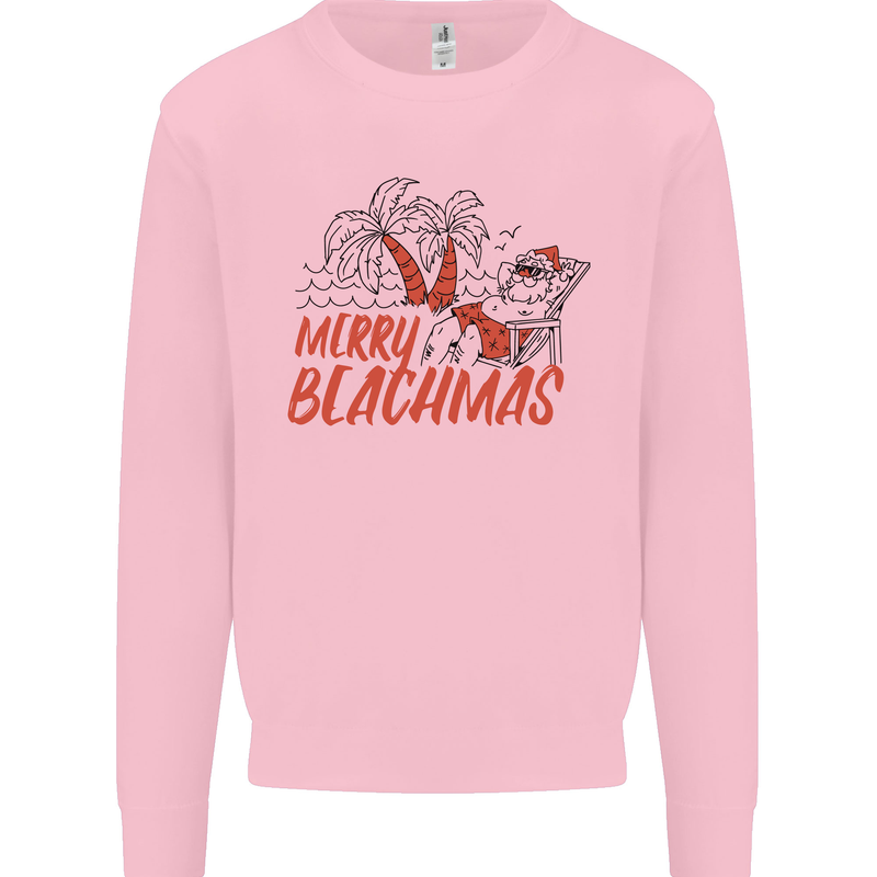 Merry Beachmas Funny Summer Santa Claus Mens Sweatshirt Jumper Light Pink