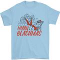 Merry Beachmas Funny Summer Santa Claus Mens T-Shirt 100% Cotton Light Blue