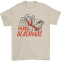 Merry Beachmas Funny Summer Santa Claus Mens T-Shirt 100% Cotton Sand