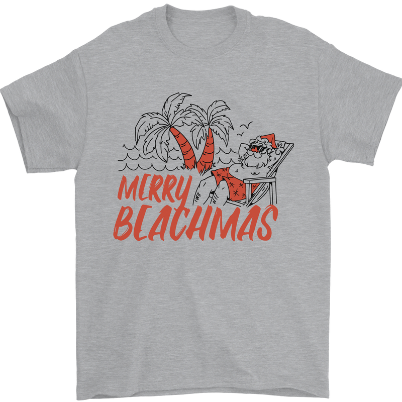 Merry Beachmas Funny Summer Santa Claus Mens T-Shirt 100% Cotton Sports Grey