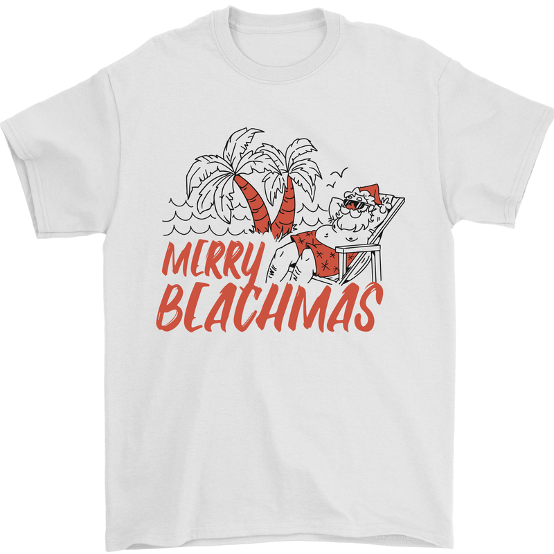 Merry Beachmas Funny Summer Santa Claus Mens T-Shirt 100% Cotton White