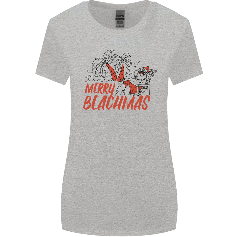 Merry Beachmas Funny Summer Santa Claus Womens Wider Cut T-Shirt Sports Grey