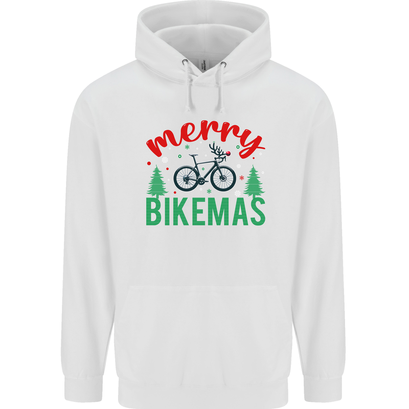 Merry Bikemass Funny Cycling Bicycle Xmas Bike Childrens Kids Hoodie White