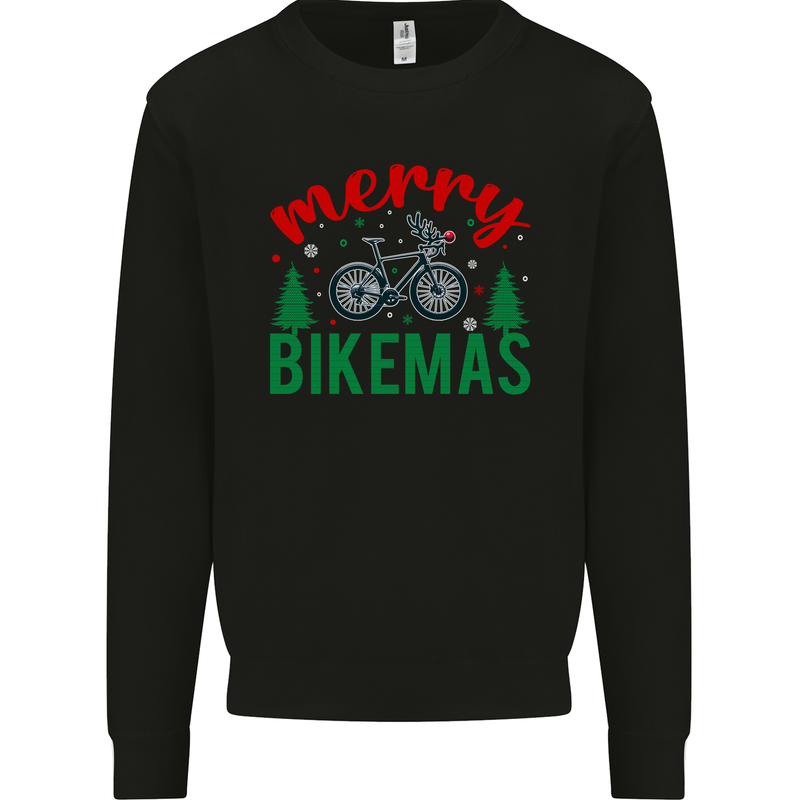 Merry Bikemass Funny Cycling Bicycle Xmas Bike Kids Sweatshirt Jumper Black