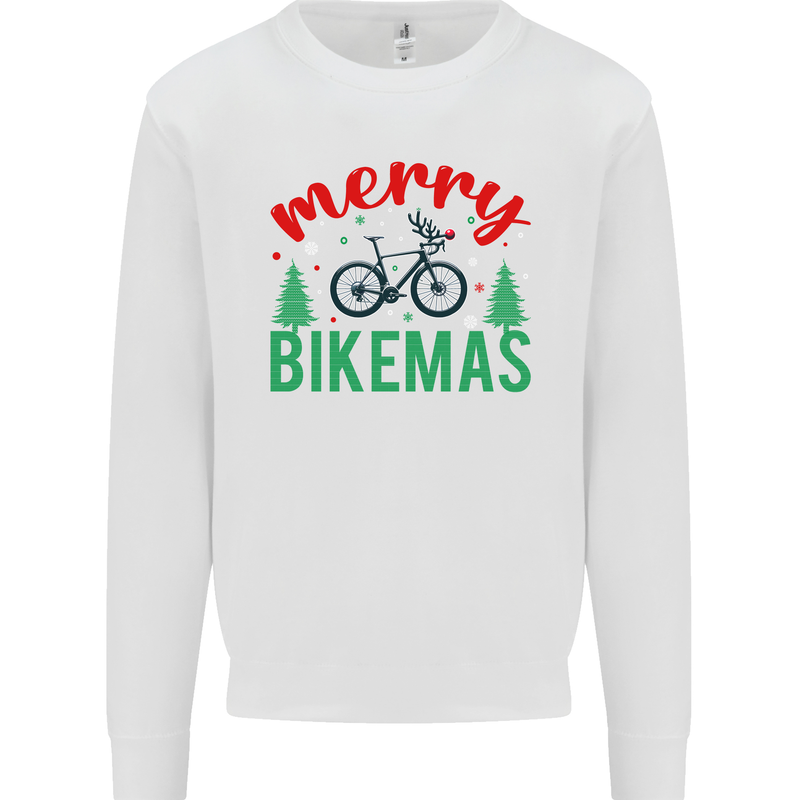 Merry Bikemass Funny Cycling Bicycle Xmas Bike Kids Sweatshirt Jumper White