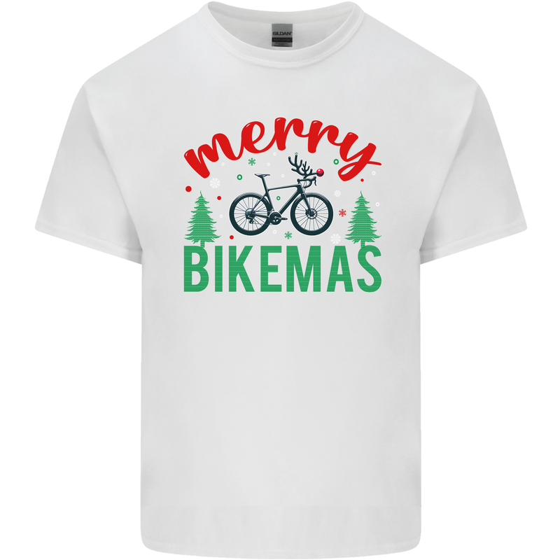 Merry Bikemass Funny Cycling Bicycle Xmas Bike Kids T-Shirt Childrens White
