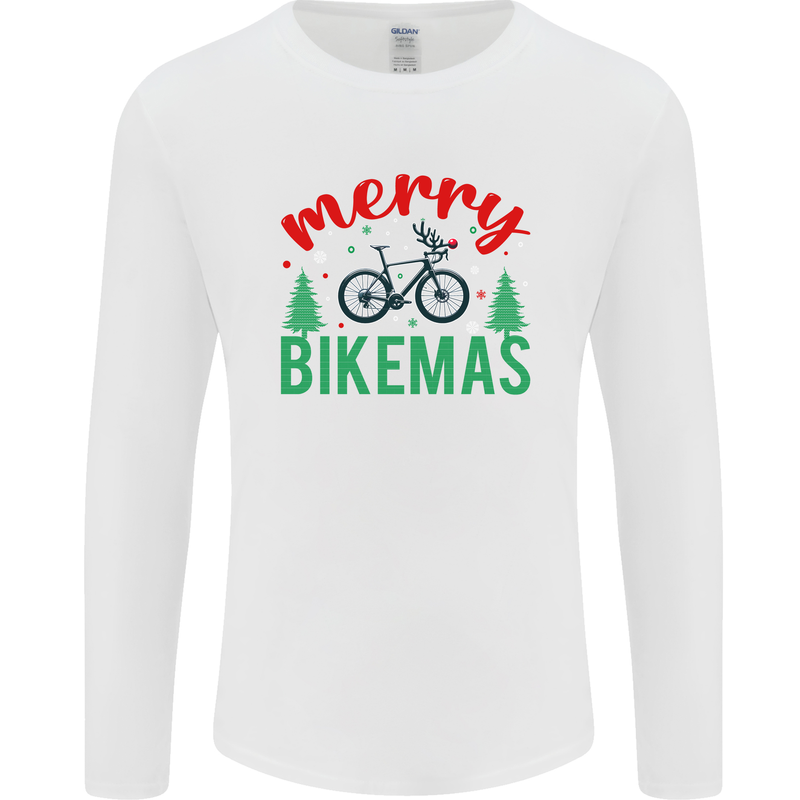 Merry Bikemass Funny Cycling Bicycle Xmas Bike Mens Long Sleeve T-Shirt White