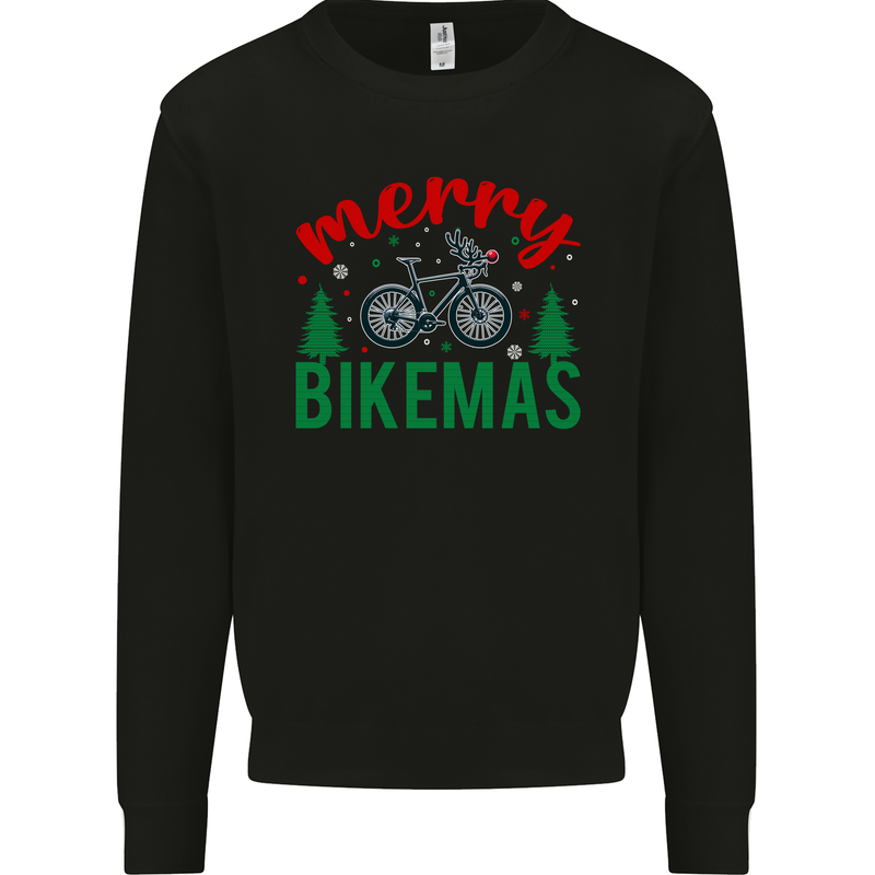 Merry Bikemass Funny Cycling Bicycle Xmas Bike Mens Sweatshirt Jumper Black