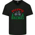 Merry Bikemass Funny Cycling Bicycle Xmas Bike Mens V-Neck Cotton T-Shirt Black