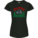 Merry Bikemass Funny Cycling Bicycle Xmas Bike Womens Petite Cut T-Shirt Black