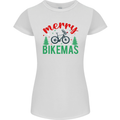 Merry Bikemass Funny Cycling Bicycle Xmas Bike Womens Petite Cut T-Shirt White