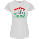 Merry Bikemass Funny Cycling Bicycle Xmas Bike Womens Petite Cut T-Shirt White