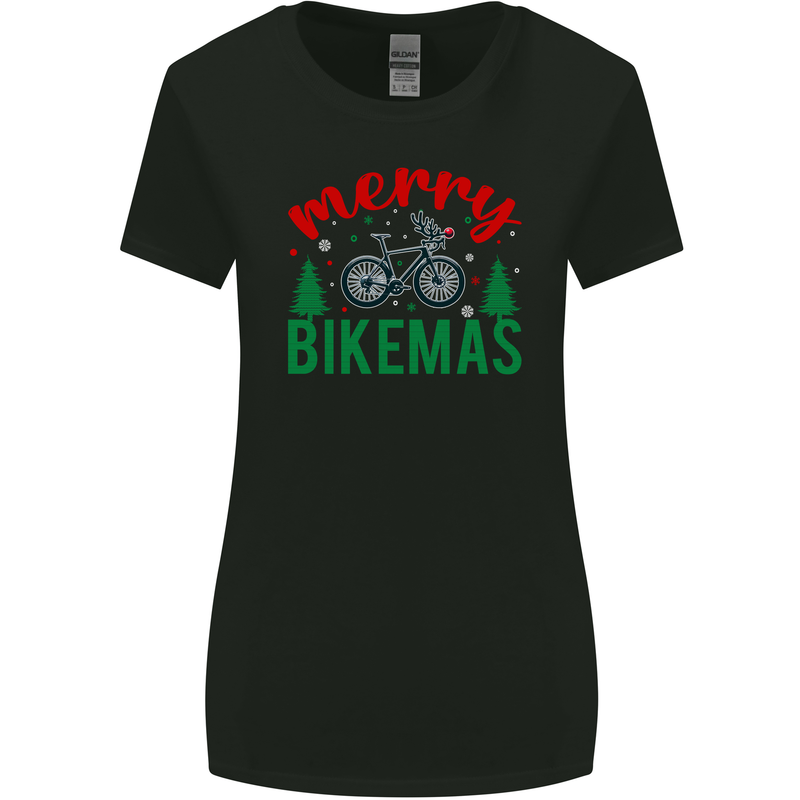 Merry Bikemass Funny Cycling Bicycle Xmas Bike Womens Wider Cut T-Shirt Black