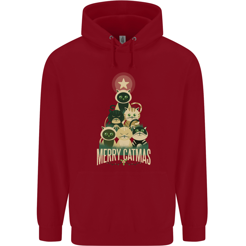 Merry Catmas Funny Cats Forming Xmas Tree Childrens Kids Hoodie Red