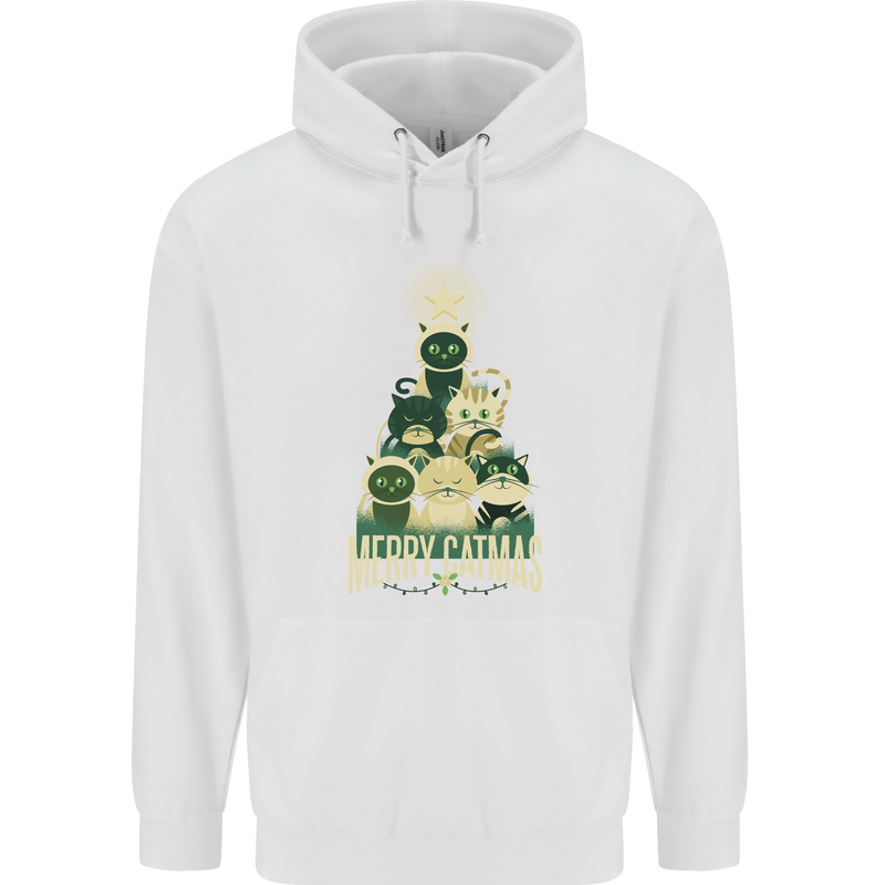 Merry Catmas Funny Cats Forming Xmas Tree Childrens Kids Hoodie White
