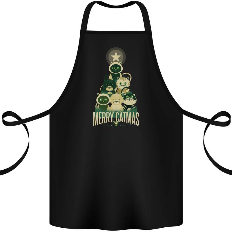 Merry Catmas Funny Cats Forming Xmas Tree Cotton Apron 100% Organic Black