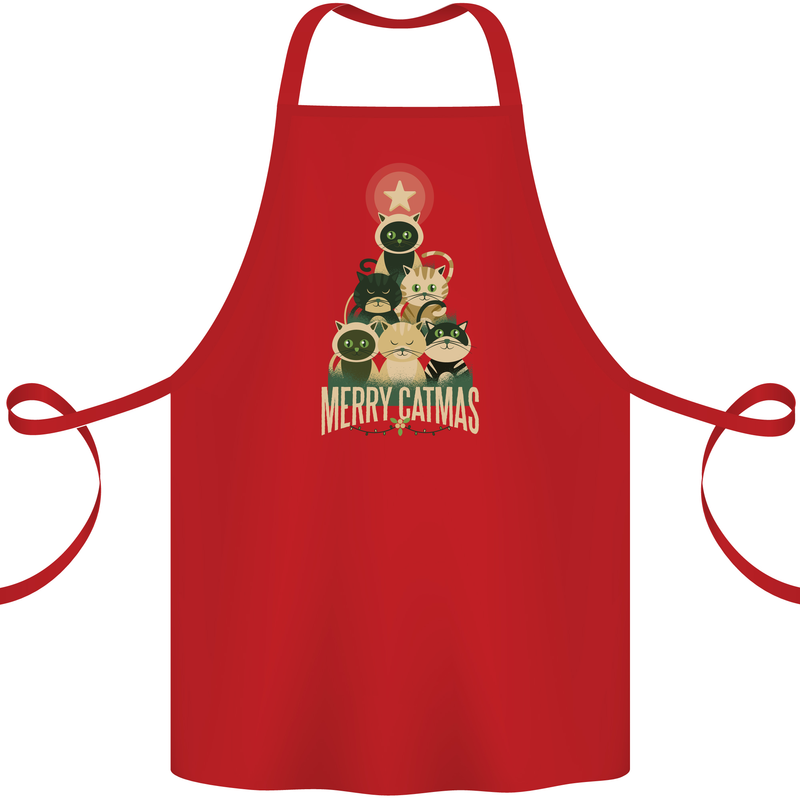 Merry Catmas Funny Cats Forming Xmas Tree Cotton Apron 100% Organic Red