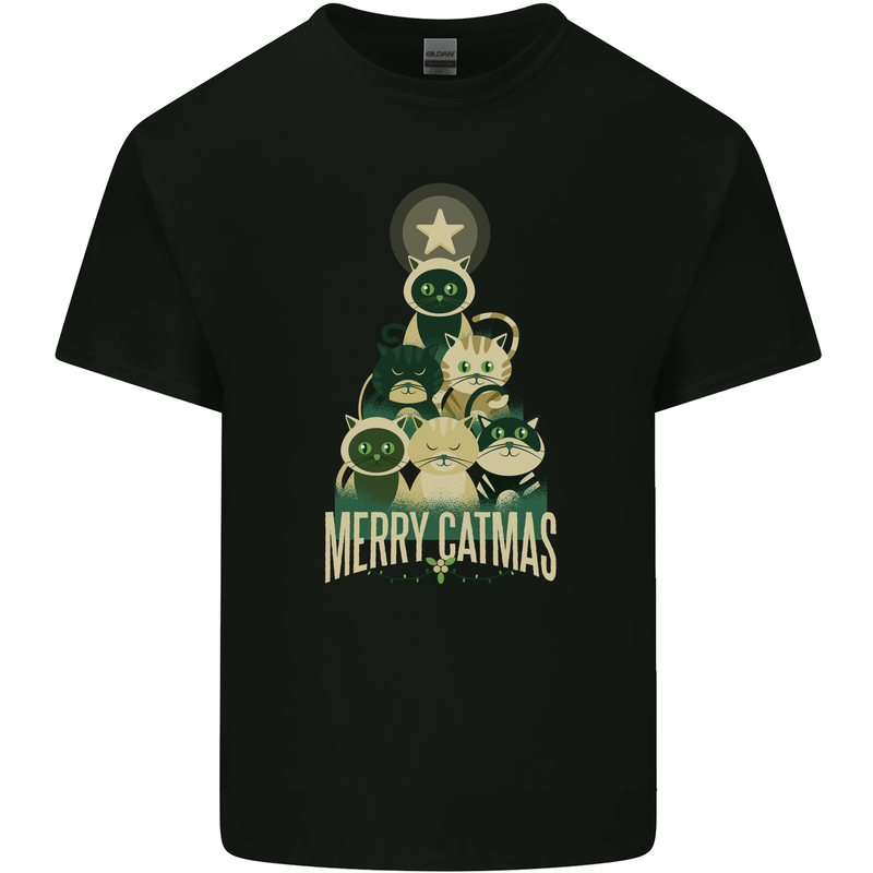 Merry Catmas Funny Cats Forming Xmas Tree Kids T-Shirt Childrens Black