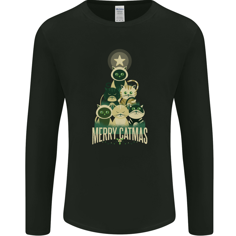 Merry Catmas Funny Cats Forming Xmas Tree Mens Long Sleeve T-Shirt Black